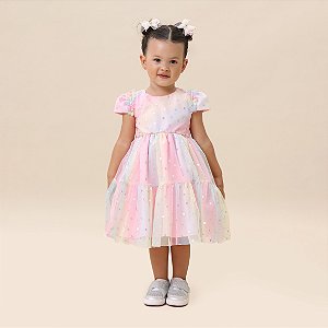 Vestido tule Arco - Íris e coração