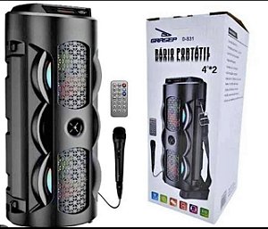 Rádio Portátil Grasep D-S31 com Microfone e Controle Remoto