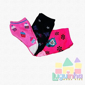 Kit 3 Pares Meia Infantil 8-10 anos Menina - Cano Médio