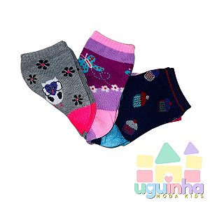 Kit 3 Pares Meia Infantil 8-10 anos Menina - Cano Médio