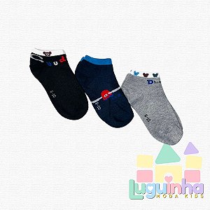 Kit 3 Pares Meia soquete Infantil 8-10 anos Menino