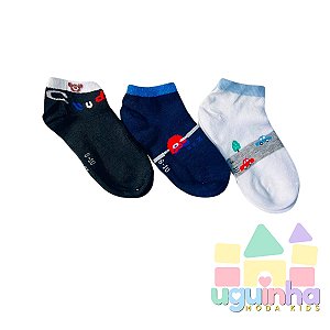 Kit 3 Pares Meia soquete Infantil 8-10 anos Menino