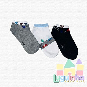 Kit 3 Pares Meia soquete Infantil 8-10 anos Menino