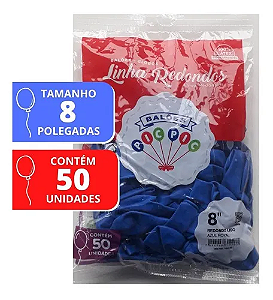 50 Balões Redondos Liso Nº8 Pic Pic - Bexiga de Decoração Festa Cor Azul