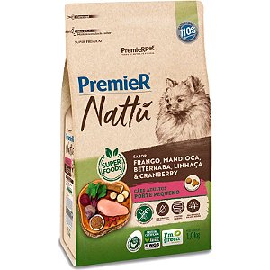 Ração Premier Nattu para Cães Adultos de Raças Pequenas Sabor Mandioca - 1,0Kg