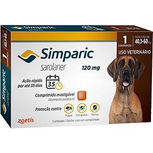 Antipulgas Simparic 120mg para Cães de 40,1Kg a 60 Kg - Zoetis - 1 Comprimido