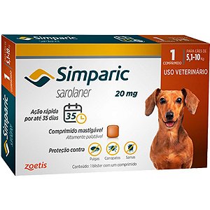 Simparic 20mg para Cães de 5,1Kg a 10Kg - Zoetis - 1 Comprimido