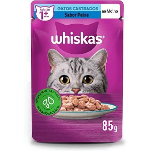 Ração Úmida Whiskas Sachê Peixe Ao Molho Para Gatos Adultos Castrados - 85G