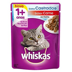 Ração Úmida Whiskas Sachê Carne Ao Molho Para Gatos Adultos Castrados - 85g