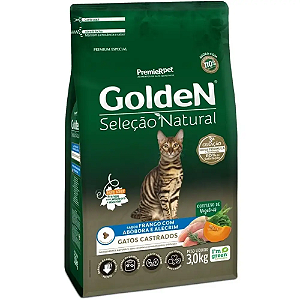 Ração Golden Seleção Natural Sabor Frango e Abóbora Para Gatos Castrados - 3,0kg