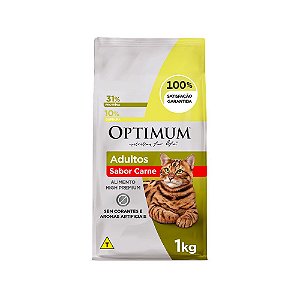 Ração Optimum para Gatos Adultos 1+ Anos Sabor Carne - 1,0Kg