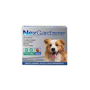 Antipulgas e Carrapatos NexGard para Cães de 10,1 a 25kg - 3 Tabletes