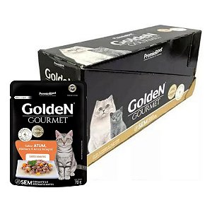 Ração Úmida Golden Gourmet Gatos Adultos Sabor Atum, Abobora e Arroz Integral - 70g - Caixa com 20 Unidades