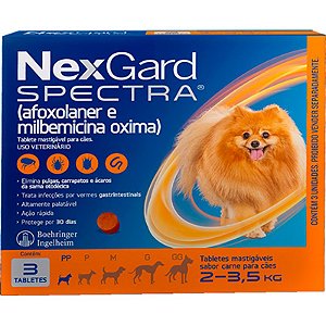 Antipulgas e Carrapatos NexGard Spectra para Cães de 2Kg a 3,5Kg - 3 Tabletes