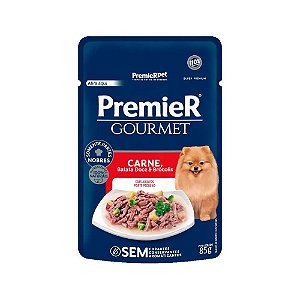 Ração Úmida Premier Gourmet Cães Adultos Pequeno Porte Sabor Carne - 85g - Caixa com 20 Unidades