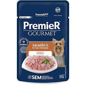 Ração Úmida Premier Gourmet Cachorros Adultos Gourmet Salmão e Arroz Integral - 85 g - Caixa c/ 20 Unidades