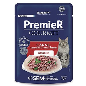 Ração Úmida Premier Gourmet Gatos Adultos Sabor Carne - 70g - Caixa C/ 20 Unidades