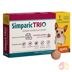 Antipulgas e Vermífugo Simparic Trio 3mg para Cães de 1,25kg a 2,5kg - 1 Comprimido