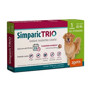 Antipulgas e Vermífugo Simparic Trio 48mg para Cães de 20,1kg a 40kg - 1 Comprimido
