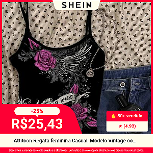 Attitoon Regata Feminina Casual Vintage com Estampa Floral