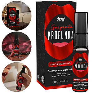 Spray Garganta Profunda Intt Morango 15ml – Reduz Ânsia e Refresca com Sabor