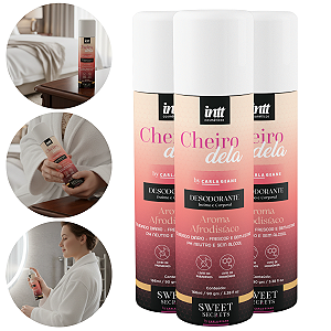 Desodorante Intimo Cheiro Dela Intt Afrodisíaco 166ml/90g - Kit 3 und