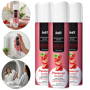 Desodorante Íntimo Eros Intt Morango 166ml/90g - kit 3 und
