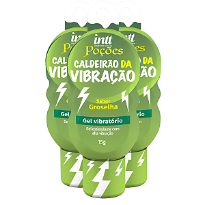 Poção Caldeirão da Vibração Gel Vibratório Intt Sabor Groselha 15g - Kit 3 und