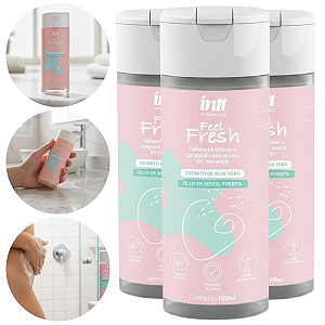 Feel Fresh Sabonete Líquido Íntimo e Corporal Intt Morango 100ml - Kit 3 und