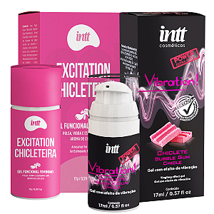 Kit Chicleteira - Gel Estimulante Excitation 17g + Lubrificante Vibration Power 17ml Intt Sabor Chiclete