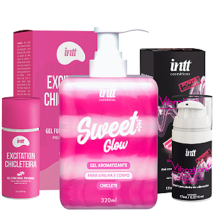 Kit Chicleteira - Sweet Glow Hidratante + Gel Excitation 17g + Lubrificante Vibration Power 17ml Intt Sabor Chiclete