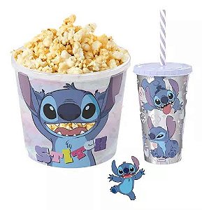 Kit Cinema Stitch - Balde de Pipoca e Copo Personalizado