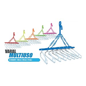 Varal Cabideiro Retrátil com 8 Lugares De Plástico Resistente Multiuso Cores Variadas