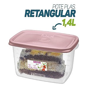 Pote Vasilha Plástica Retangular Multiuso Linha Fácil Com Tampa 1,4 Litros - SANREMO