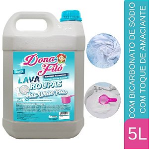Lava Roupas Liquido com Bicarbonato e Amaciante Max White Plus 5L Dona Filó