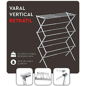 Varal de Chão Sanfonado Vertical Retrátil Extensível Dobrável Compacto e Resistente