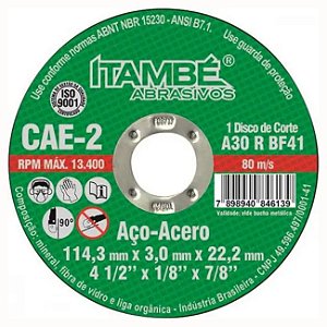 Disco de Corte Ferro 4 1/2" X 1/8" X 7/8" CAE-2T Itambe