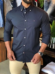 Camisa Oxford Tommy Hilfiger Masculina Preta