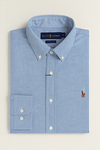 Camisa Oxford Ralph Lauren Masculina Cinza Claro Logo Colorido