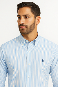 Camisa Ralph Lauren Masculina Listrada Celeste