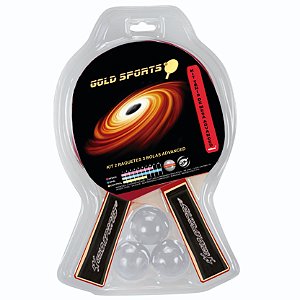 Kit Tênis de Mesa Gold Sports Advanced  - 2 Raquetes e 3 Bolas