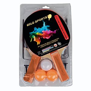 Kit tênis de Mesa Gold Sports Advance - 2 raquetes 3 bolas rede e suporte