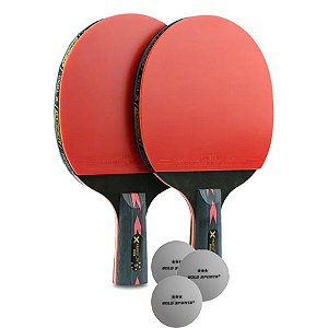 Kit Tênis Mesa Hueson Carbon-2 Raq Cabo Shorth 5 Estrelas 3 Bolas