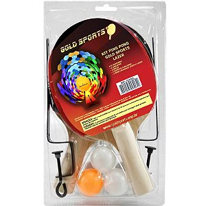 Kit Ping Pong Gold Sports Lazer - 2 raques 3 bolas rede e suporte