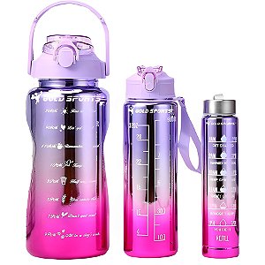 Kit 3 Garrafas Squeeze Plástica Gold Sports IIII Degrade  Adesivos BPA-FREE 2 Lts, 800ml e 280ml