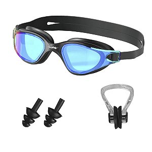 Kit Óculos De Natação Gold Sports Lince Demi Mirror HD-Mesh Bag -Clip Nasal  e Protetor de Ouvido
