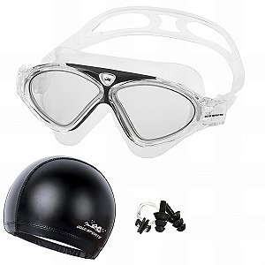 Kit Máscara de Natação Gold Sports Silicone Confort HD - Touca Pu  e Protetor nasal e ouvido
