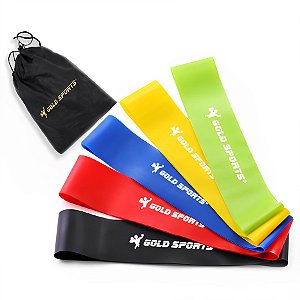 Kit de 5 Faixas Mini Elásticas Gold Sports Omega Com Sacola para Transporte
