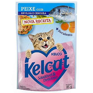 Ração Úmida Kelcat Sachê Peixe com Ervilha e Cenoura 85g