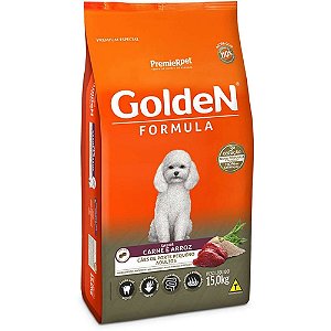 Ração GoldeN Mini Bits Cães Adultos Raças Pequenas Sabor Carne e Arroz 15Kg